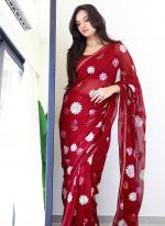 Faux Georgette Red Party Wear Sequence Work Saree